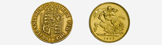 Reverse designs of the 1817 and 1893 Half-Sovereigns