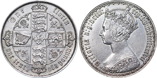 Florin 1887 - Gothic Type - British Coins Price Guide and Values