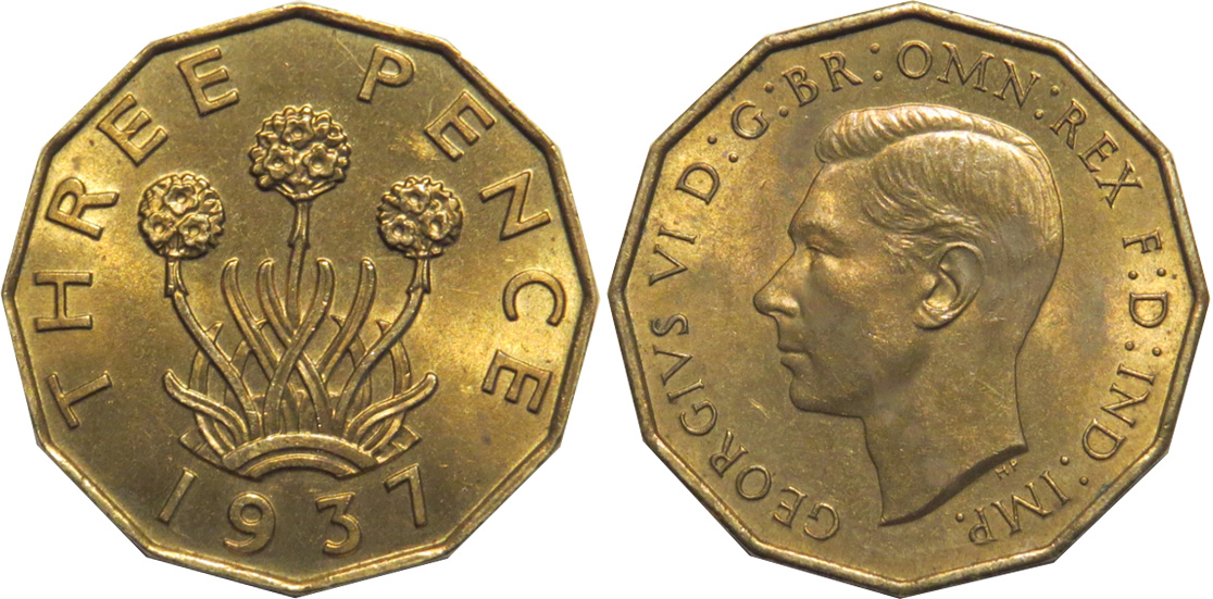GEORGE VI THRUPENNY BIT/THREEPENCE Nickel-brass Coin 1937