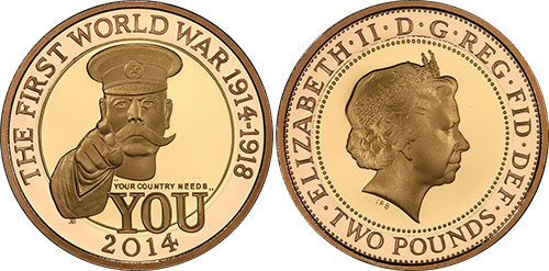 Gold 2 Pounds 2014 WWI Outbreak British Coins